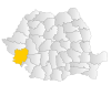 Map of Romania highlighting Caraș-Severin County