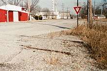 A view of the downtown of Cardin, Oklahoma, looking from the railroad tracks.