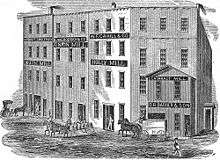 engraving of a city block of mills