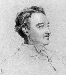 A man with brown hair and a moustache, sketched in profile