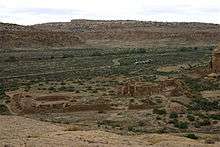 A color picture of a large sandstone ruin