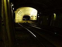 Subway station, seen from the tunnel