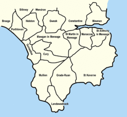Gunwalloe in relation to neighbouring parishes