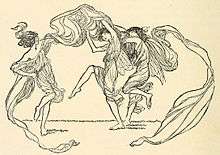 Three dancing figures