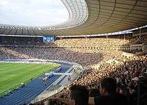 The Olympiastadion with its new blue race track