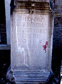 A monument from the Forum Romanum describing Honorius as most excellent and invincible