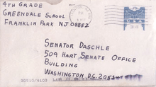 Picture of the front of an addressed envelope to Senator Daschle.