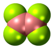 Space-filling model of the diboron tetrafluoride molecule