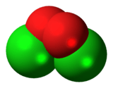Space-filling model of the ClO dimer molecule