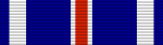 A blue ribbon with, from left to right, white, red and white, and white thin stripes.