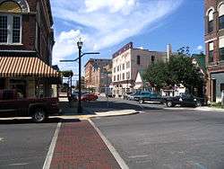 View of small town's main street in historic district