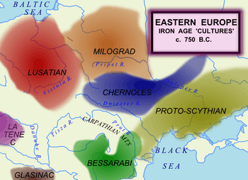 Map of eastern European cultures around 750 BC