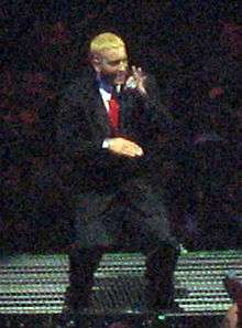 Photograph of Eminem performing live.
