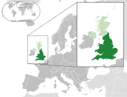 Map showing the location of England and Wales in the United Kingdom and Europe