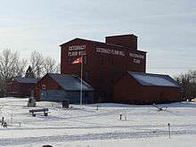 Exterior view of the flour mill in winter