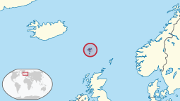 Location of the Faroe Islands (circled) in Northern Europe