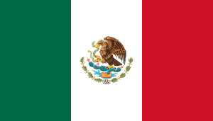 Flag with green stripe on the left, a red stripe on the right, and in between a white stripe with Mexico's coat-of-arms image