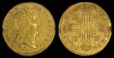 Louis XIV depicted on a Louis d'or in 1709