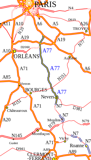 Map of A77 autoroute