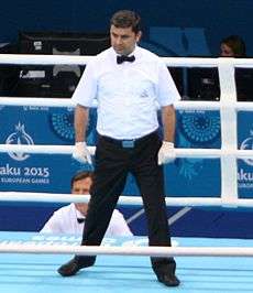 Fuad Aslanov as a referee on the final of 2015 European Games (Nicola Adams vs Sandra Drabik)