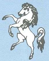 An illustration of a white horse rearing up on its hind legs.