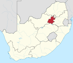 Map showing the location of Gauteng in the north-central part of South Africa