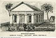 Lithographic print of Gawler Place Wesleyan Chapel, engraved, printed and published by  H. C. Jervis from a depiction by C. W. Calvert