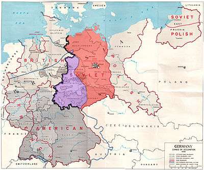 Map showing the Allied zones of occupation in post-war Germany