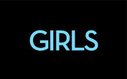 The word "GIRLS" written in blue on a black background