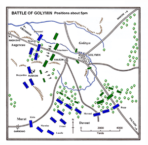 Map of the Battle of Golymin at 5:00 PM