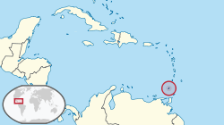 Map indicating the location of Grenada in the Lesser Antilles.