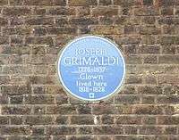 blue plaque commemorating Grimaldi