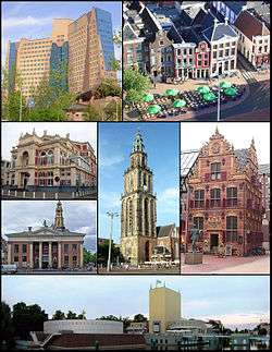Montage of buildings in the city of Groningen divided by thin lines