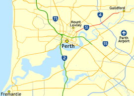 Road map showing Guildford Road between central Perth and Guildford to the north-east