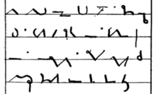Four lines of shorthand writing, symbolic characters composed of dots and straight and curved lines
