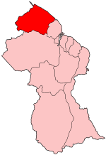 Map of Guyana showing Barima-Waini region