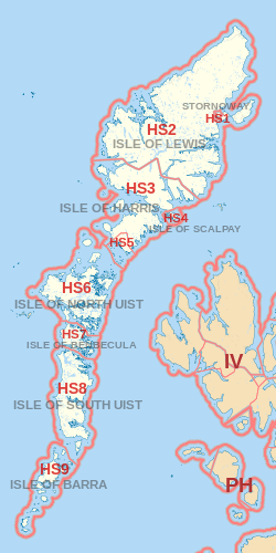 HS postcode area map, showing postcode districts, post towns and neighbouring postcode areas.