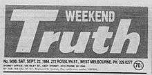 Copy of the header of the Weekend Truth newspaper, 22 September 1984.