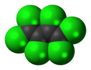 Space-filling model of the hexachlorobutadiene molecule