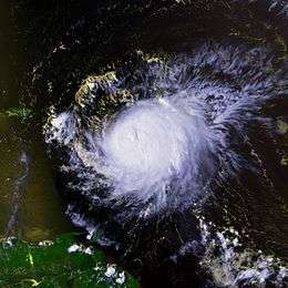 Satellite image of Hurricane Georges, a strong tropical cyclone, near peak intensity