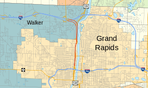 I-296 runs north–south parallel to the Grand River connecting I-96 in Walker with I-196 in Grand Rapids, Michigan