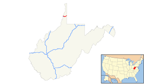 A map showing the path of I-70 through West Virginia