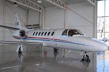 A Cessna Citation Encore from Hesnes Air in the hangar at Sandefjord Airport, Torp