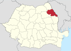 Administrative map of Romania with Iași county highlighted