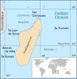 Location of the Scattered islands in the Indian Ocean. 1. Bassas da India2. Europa Island3. Glorioso Islands4. Juan de Nova Island5. Tromelin Island