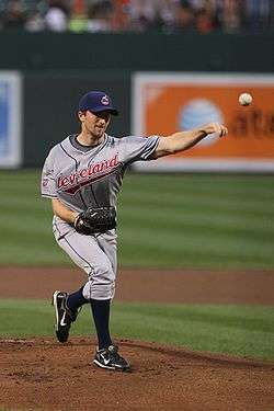 Jeremy Sowers throws a pitch, wearing a Cleveland Indians uniform