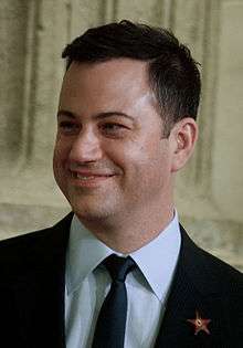 Photo of Jimmy Kimmel at a ceremony to receive a star on the Hollywood Walk of Fame in 2013.