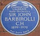blue commemorative plaque on Barbirolli's birthplace