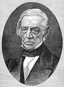 Black and white woodcut portrait of José Manuel Restrepo Vélez published in "Papel Periódico Ilustrado" on 1 January 1982 based on a daguerreotype taken by Demetrio Paredes in 1863.