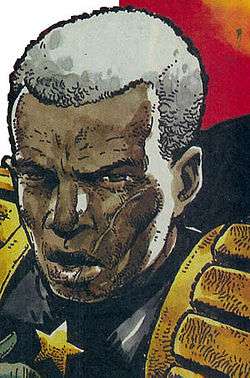 Head and shoulders painting of a serious-looking elderly black man, with a scar on his left cheek and mouth, in the uniform of the chief judge